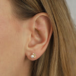 Enamel 2 Flower CZ + Pearl Studs 14k Gold Vermeil, White Pearl