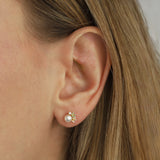 Enamel 2 Flower CZ + Pearl Studs 14k Gold Vermeil, White Pearl