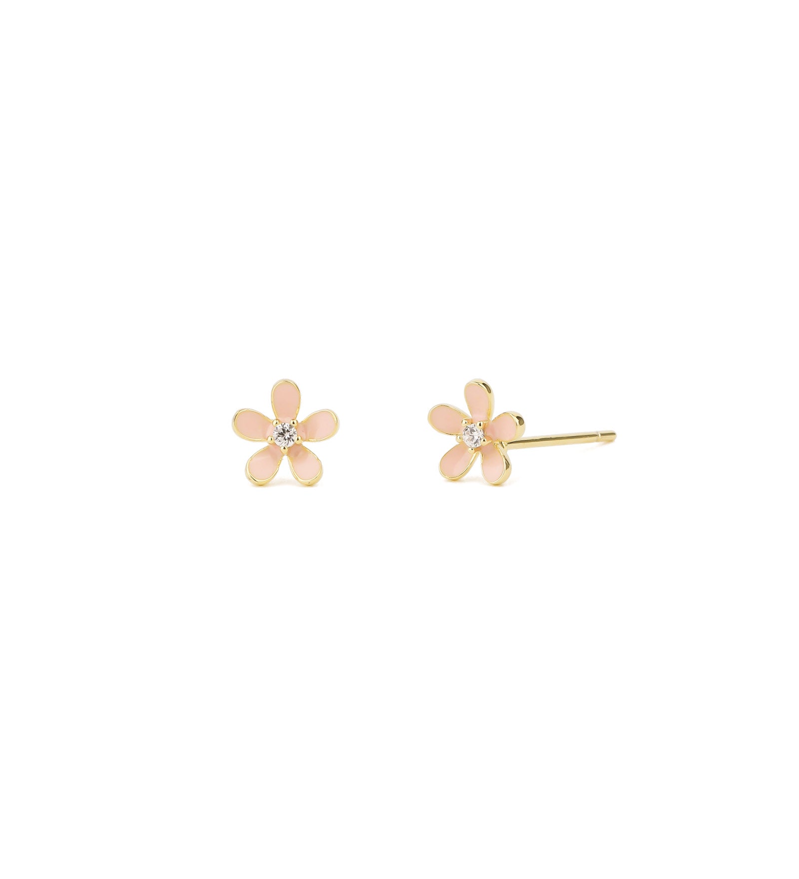 Enamel Flower CZ Studs 14k Gold Vermeil, Cubic Zirconia