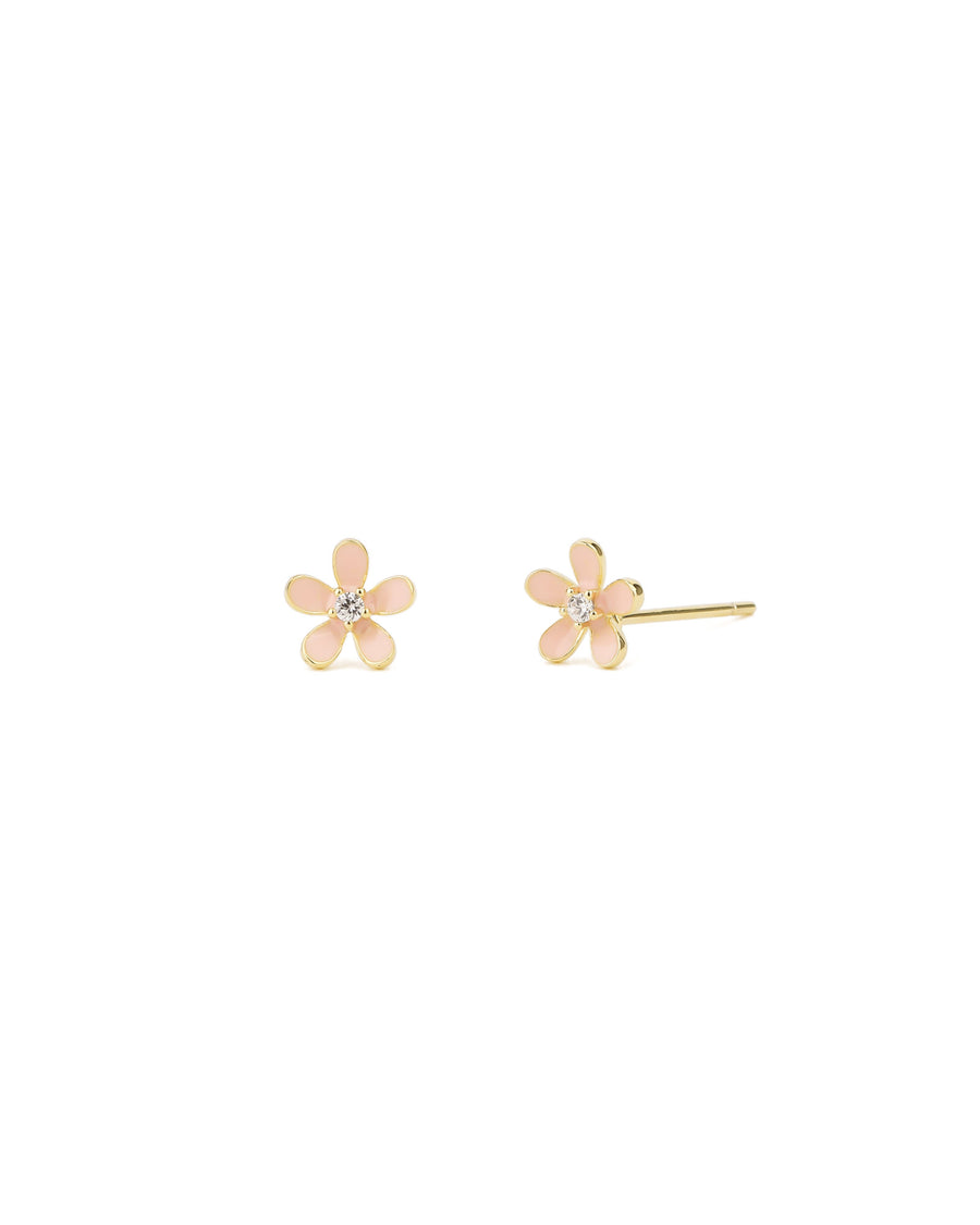 Enamel Flower CZ Studs 14k Gold Vermeil, Cubic Zirconia