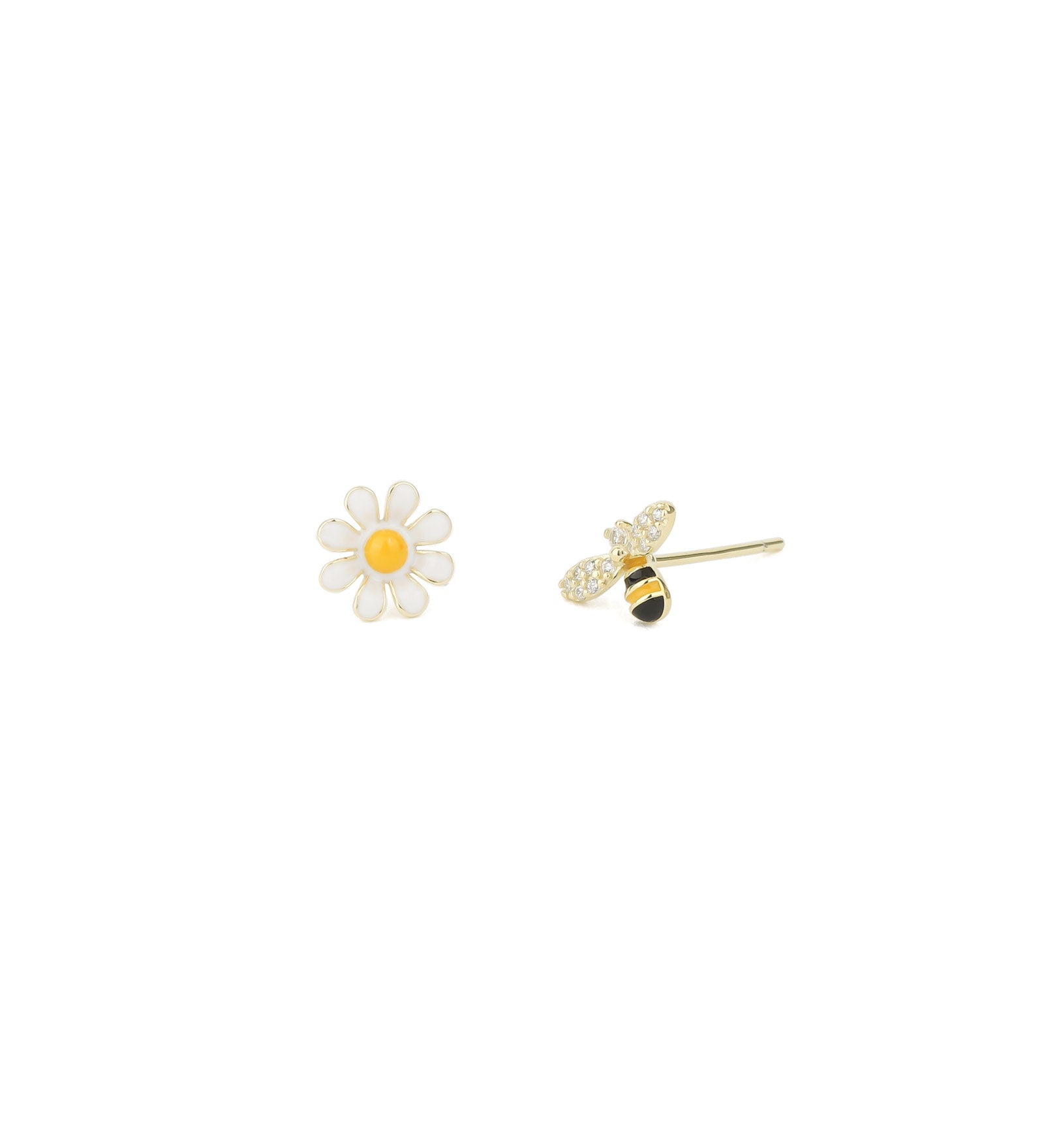 Quiet Icon-Daisy & Bee Studs-Earrings-14k Gold Vermeil, Cubic Zirconia-Blue Ruby Jewellery-Vancouver Canada