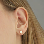 Quiet Icon-Enamel Star Studs-Earrings-14k Gold Vermeil, White Enamel-Blue Ruby Jewellery-Vancouver Canada