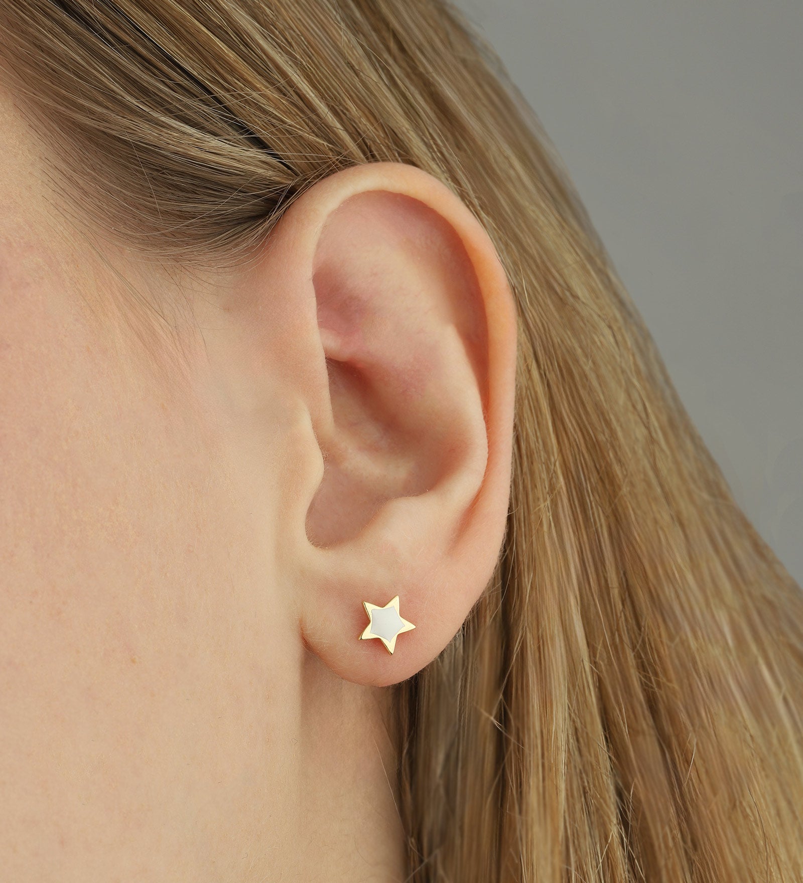 Quiet Icon-Enamel Star Studs-Earrings-14k Gold Vermeil, White Enamel-Blue Ruby Jewellery-Vancouver Canada