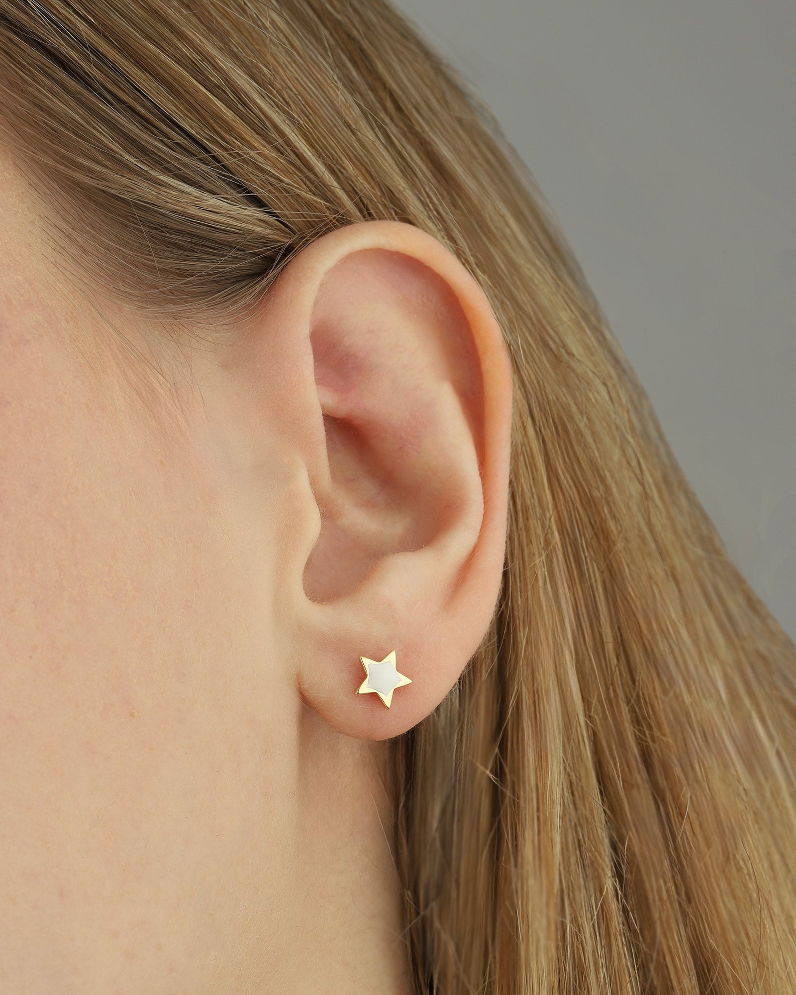 Quiet Icon-Enamel Star Studs-Earrings-14k Gold Vermeil, White Enamel-Blue Ruby Jewellery-Vancouver Canada