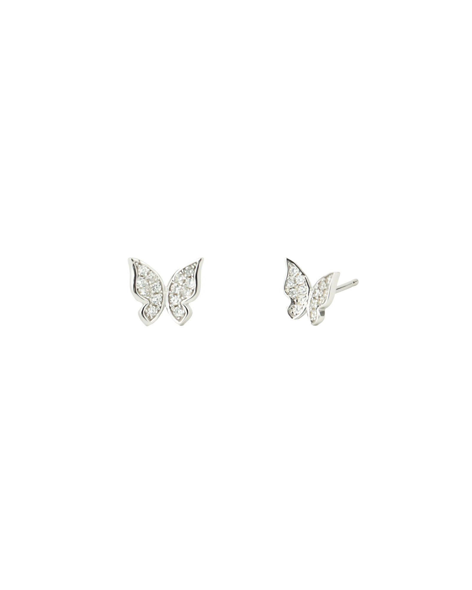 Butterfly Pavé Studs Rhodium Plated Silver, Cubic Zirconia