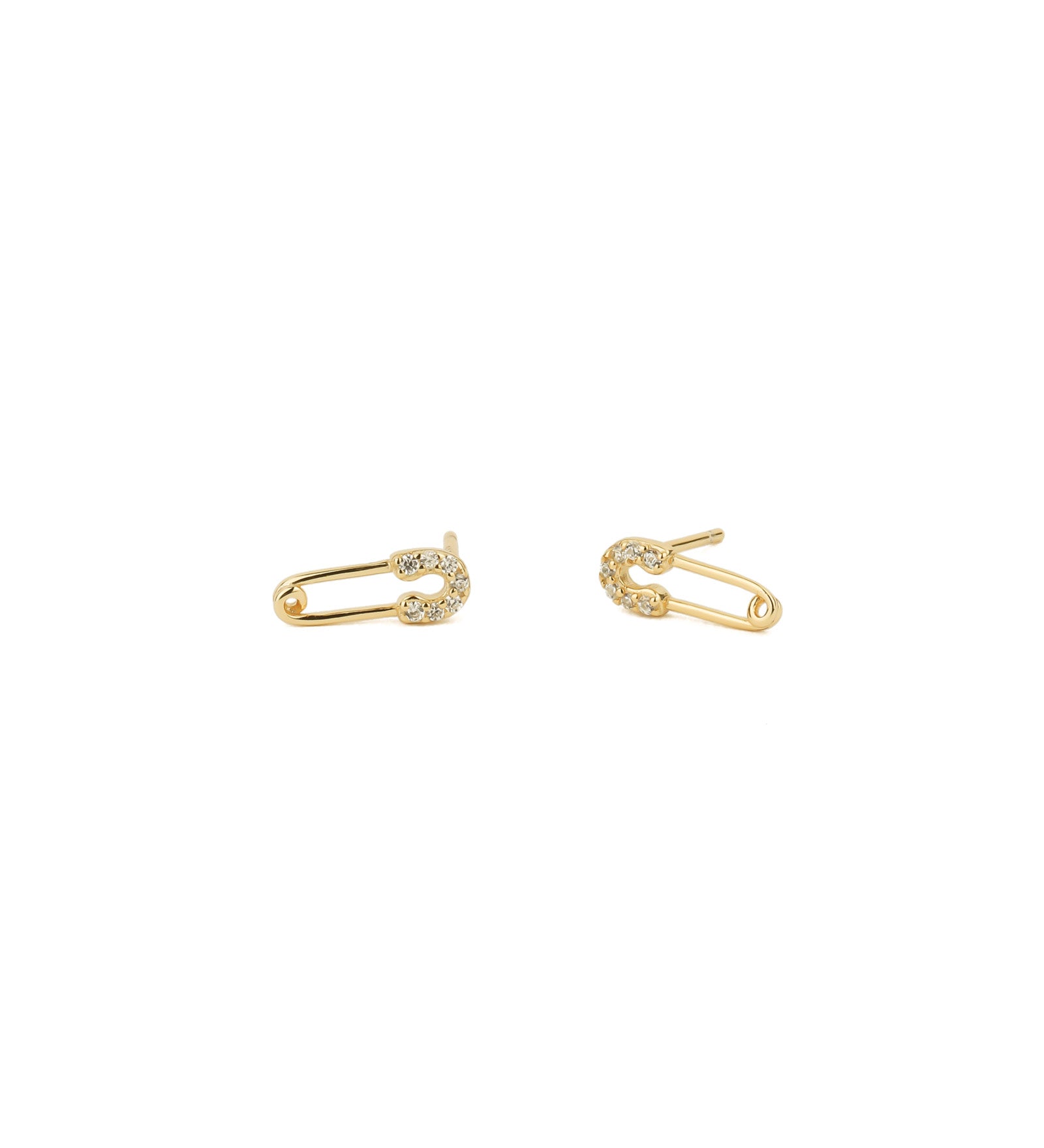 Tiny Safety Pin CZ Studs 14k Gold Vermeil, Cubic Zirconia