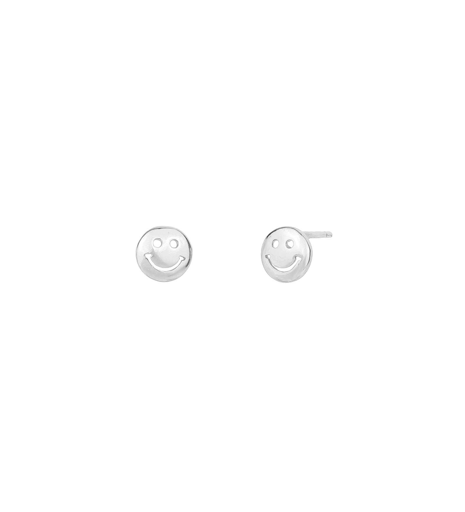 Quiet Icon-Smiley Face Studs-Earrings-Rhodium-plated Sterling Silver-Blue Ruby Jewellery-Vancouver Canada