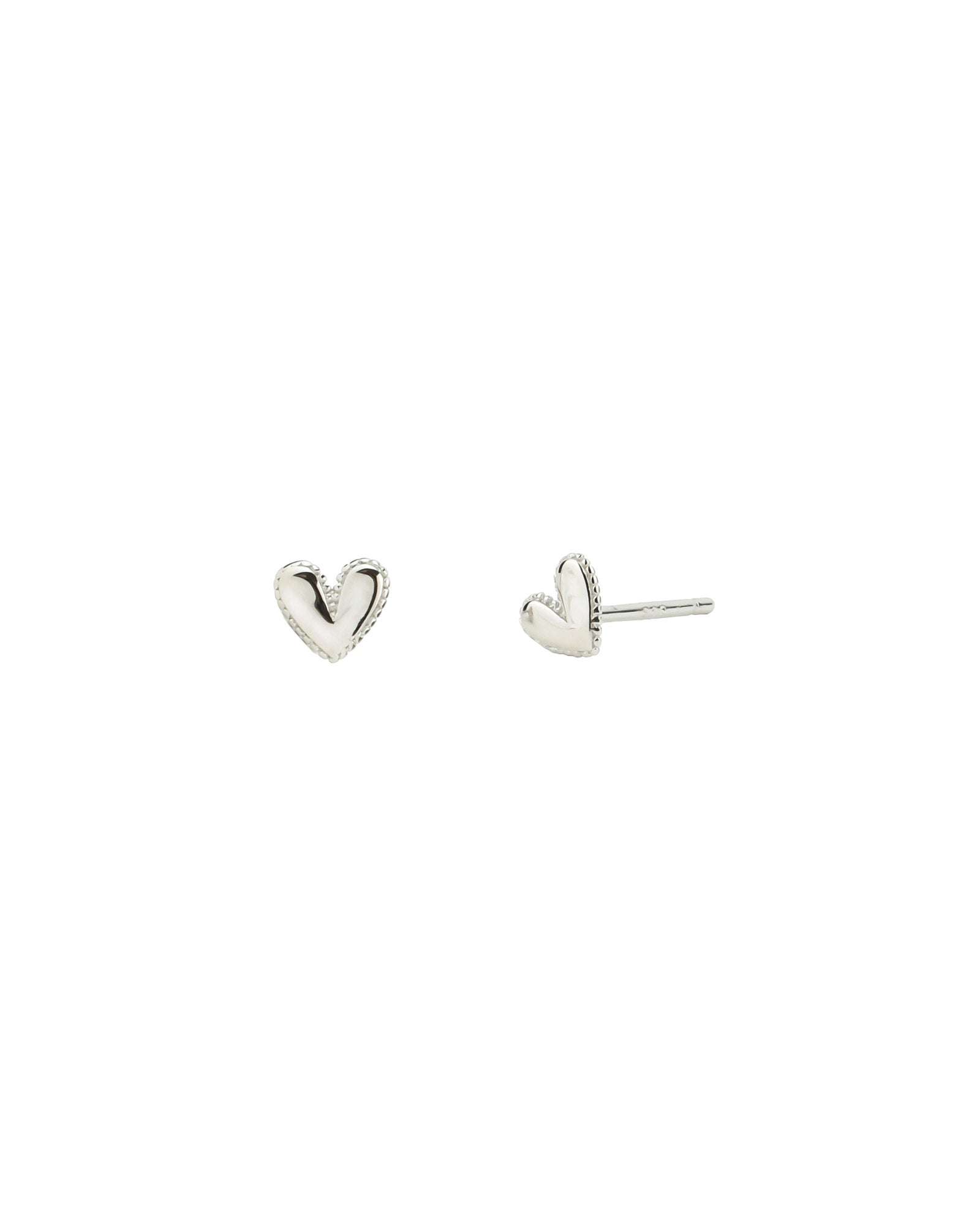 Heart Beaded Halo Studs Rhodium Plated Silver