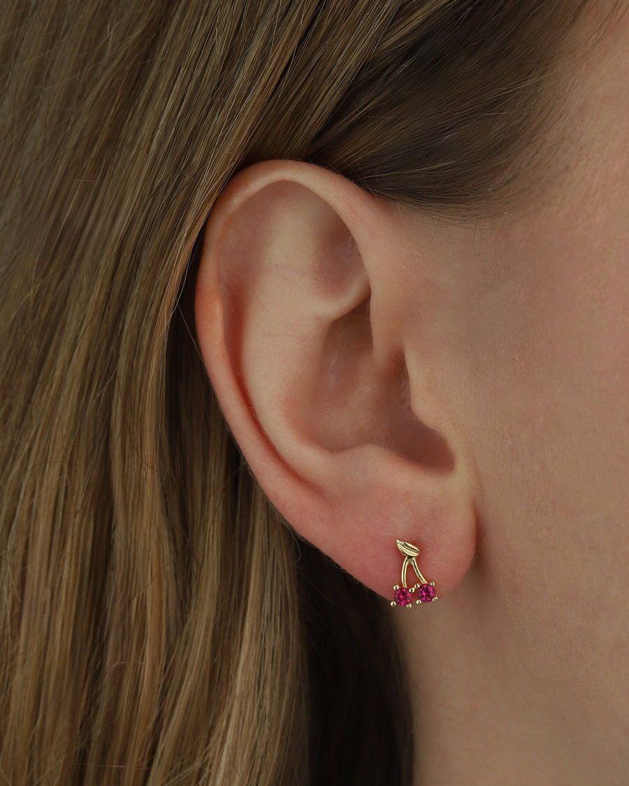 Quiet Icon-Cherries Studs-Earrings-14k Gold Vermeil, Cubic Zirconia-Blue Ruby Jewellery-Vancouver Canada