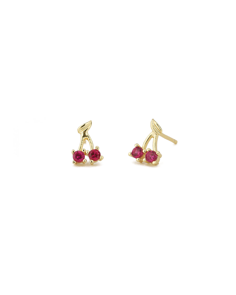 Cherries Studs 14k Gold Vermeil, Cubic Zirconia