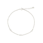 3 CZ Paperclip Chain Anklet Rhodium Plated Silver, Cubic Zirconia