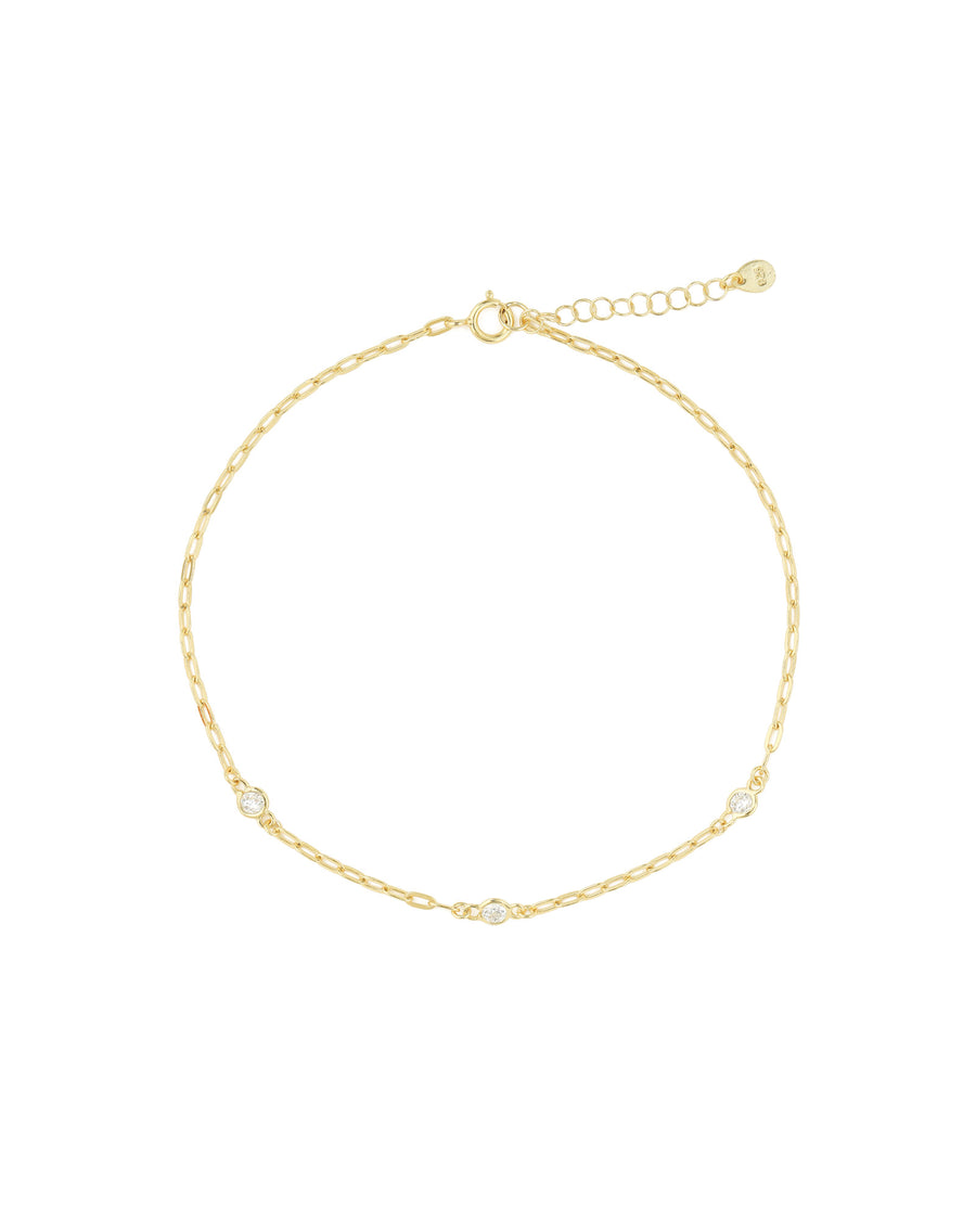 3 CZ Paperclip Chain Anklet 14k Gold Vermeil, Cubic Zirconia