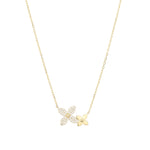 Two Flower CZ Necklace 14k Gold Vermeil, Cubic Zirconia