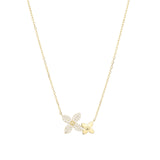 Two Flower CZ Necklace 14k Gold Vermeil, Cubic Zirconia