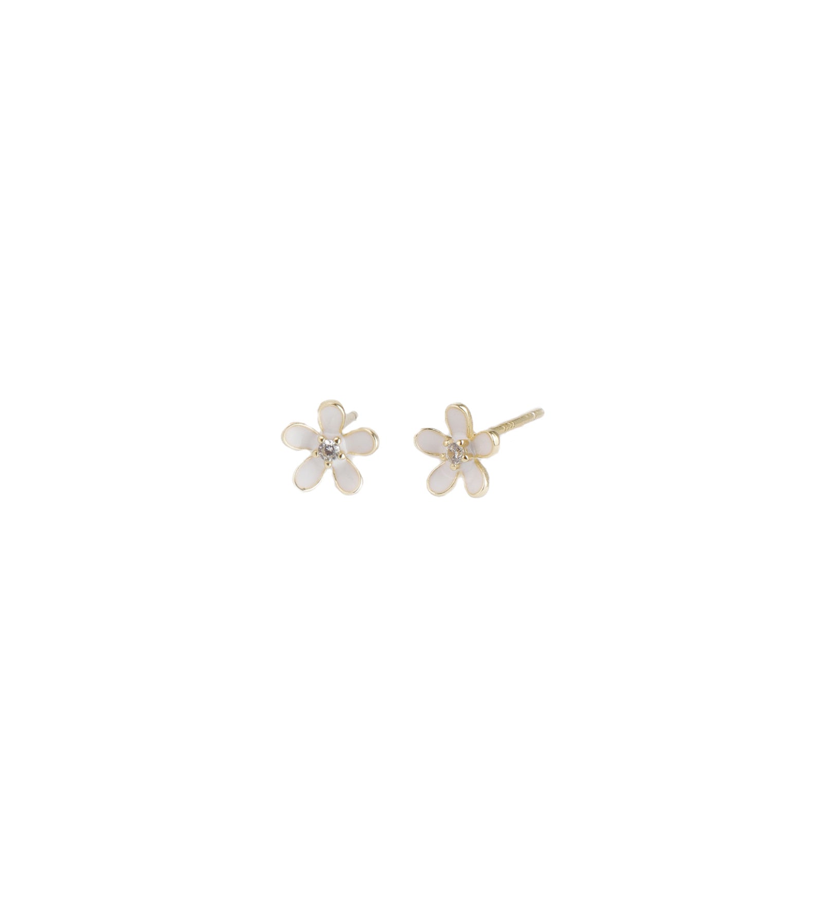 Quiet Icon-Enamel Flower CZ Studs-Earrings-14k Gold Vermeil, Cubic Zirconia-Blue Ruby Jewellery-Vancouver Canada