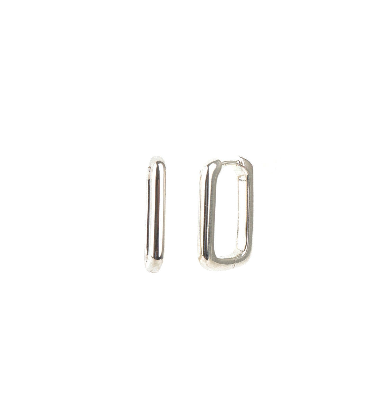 Quiet Icon-Rectangular Huggies | 20mm-Earrings-Rhodium-plated Sterling Silver-Blue Ruby Jewellery-Vancouver Canada