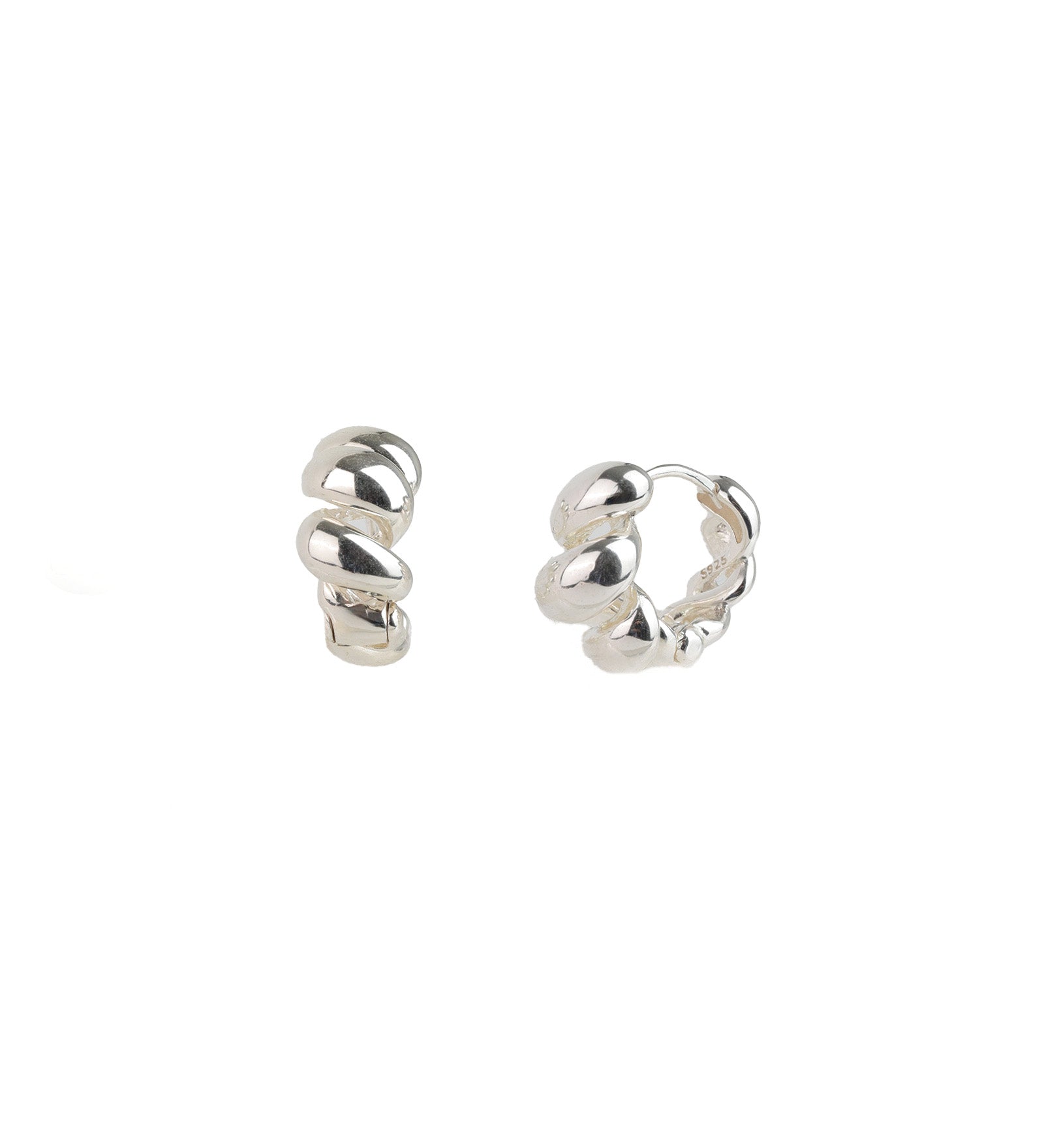 Quiet Icon-Oval Twist Huggies | 18mm-Earrings-Rhodium-plated Sterling Silver-Blue Ruby Jewellery-Vancouver Canada