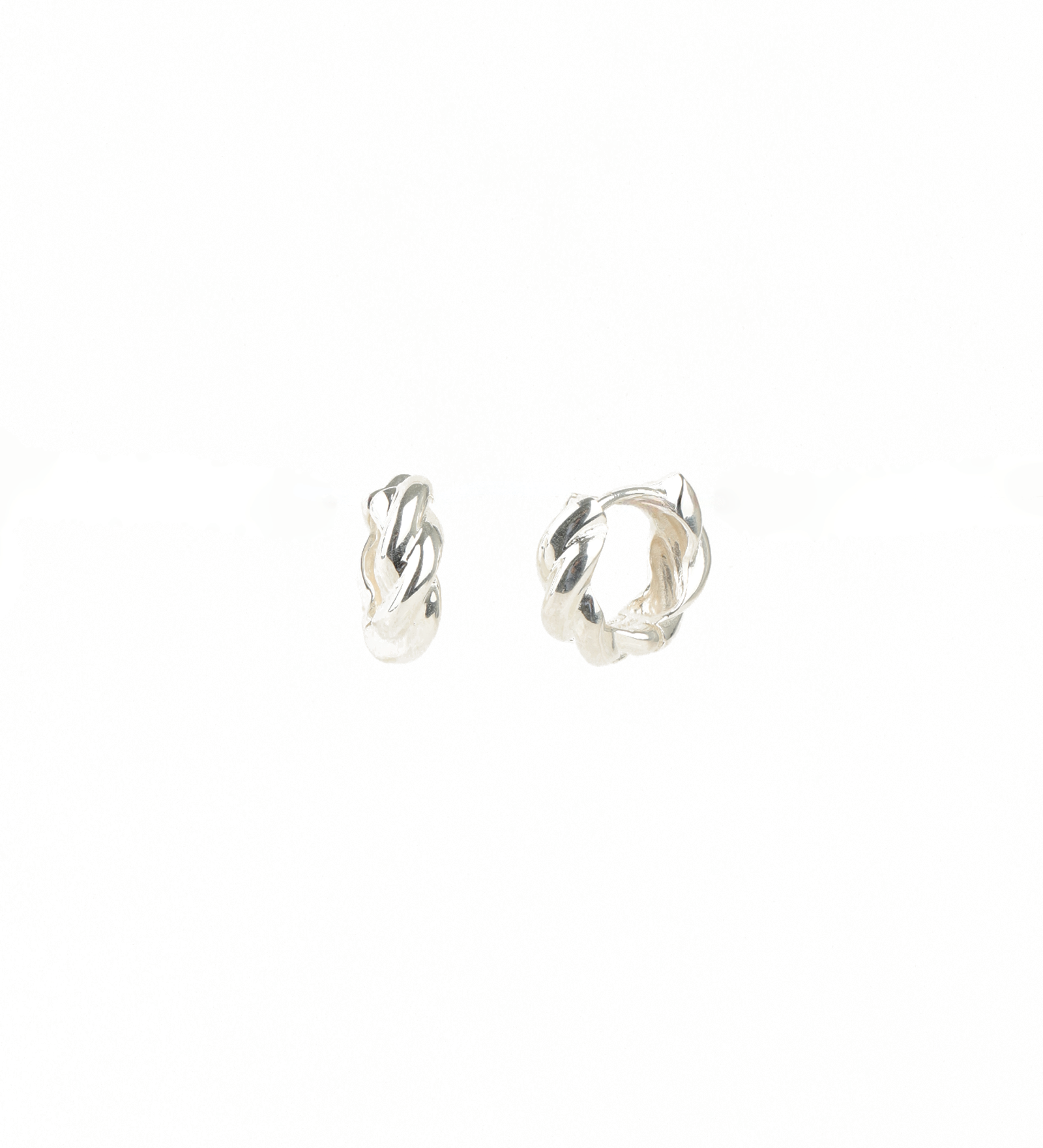 Quiet Icon-Twist Huggies | 17mm-Earrings-Rhodium-plated Sterling Silver-Blue Ruby Jewellery-Vancouver Canada