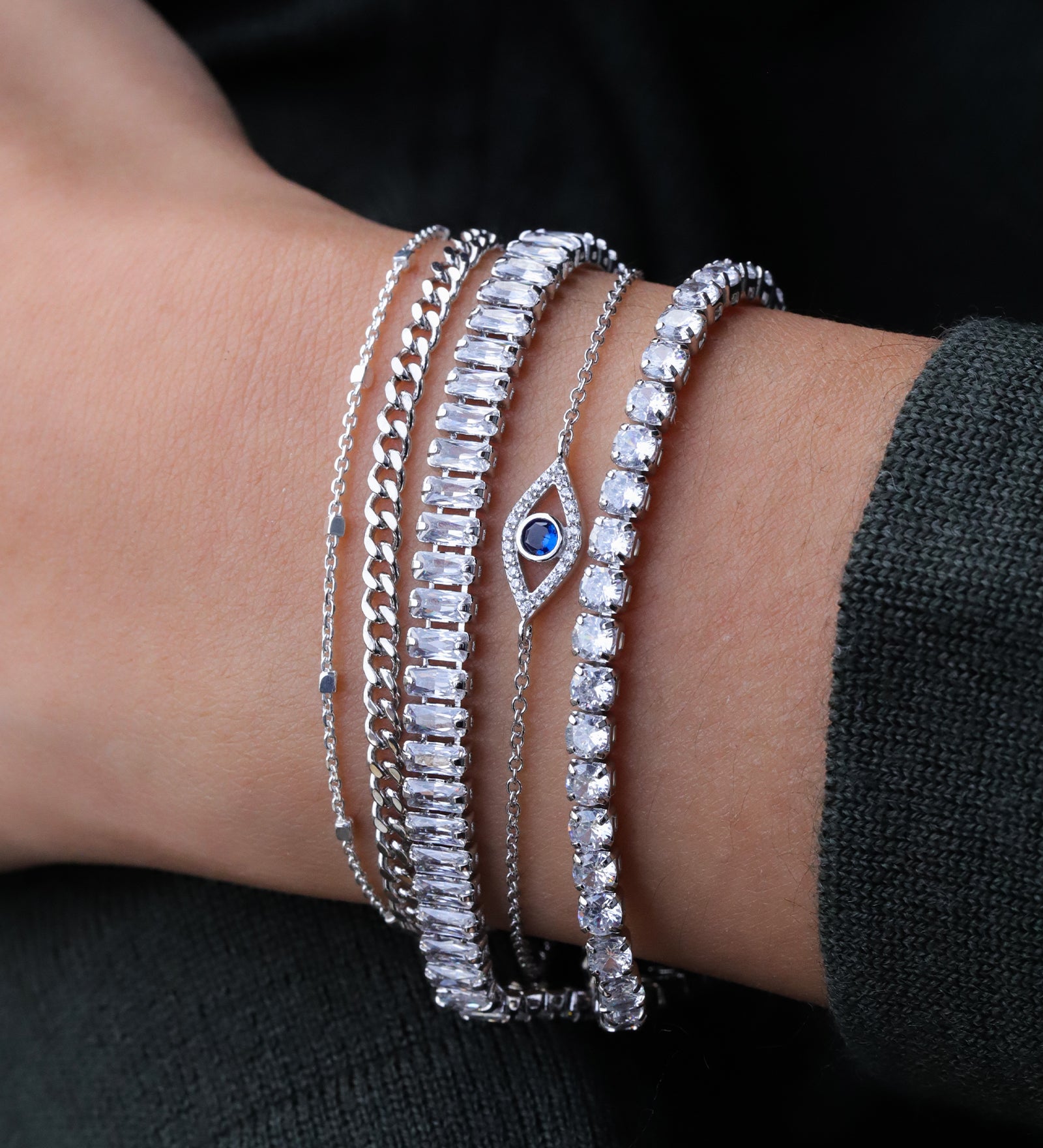 Quiet Icon-CZ Tennis Bracelet-Bracelets-Rhodium Plated Sterling Silver, Cubic Zirconia-Blue Ruby Jewellery-Vancouver Canada