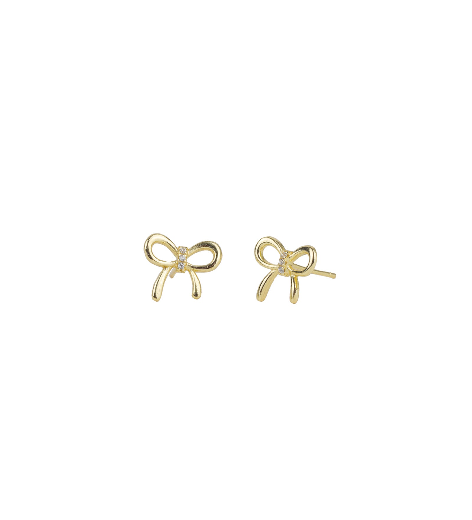 Bow Three CZ Studs 14k Gold Vermeil, Cubic Zirconia