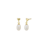 Heart Pearl Drop Studs 14k Gold Vermeil, White Pearl