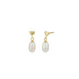 Heart Pearl Drop Studs 14k Gold Vermeil, White Pearl