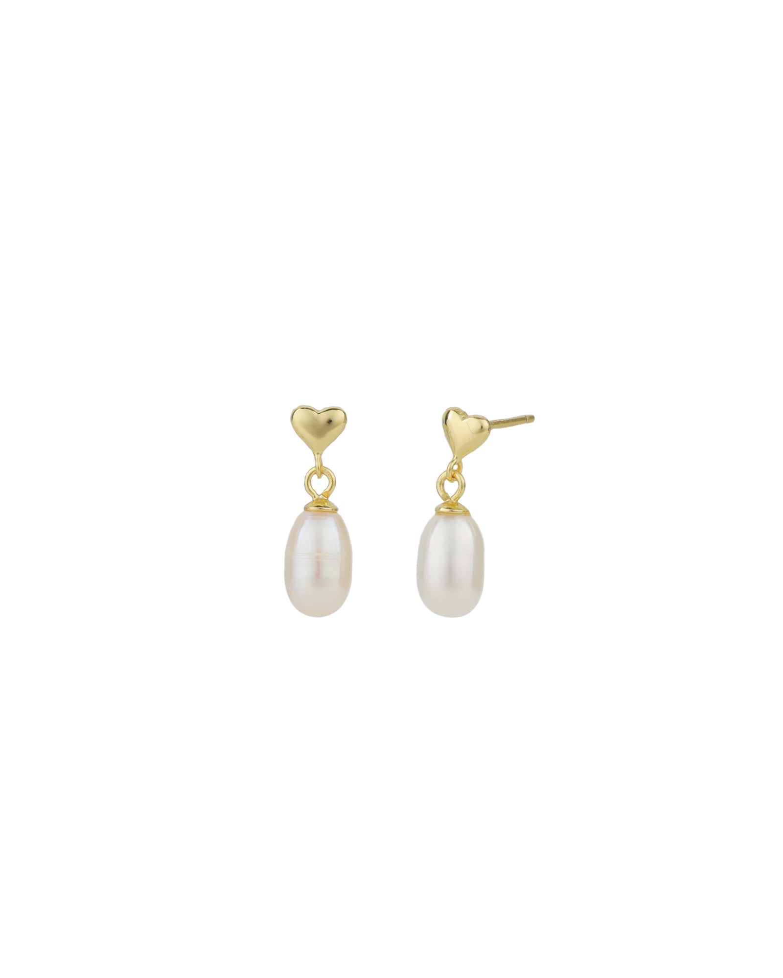 Heart Pearl Drop Studs 14k Gold Vermeil, White Pearl