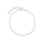 Pearl Ball Chain Bracelet Rhodium Plated Sterling Silver, White Pearl