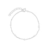 Pearl Ball Chain Bracelet Rhodium Plated Sterling Silver, White Pearl