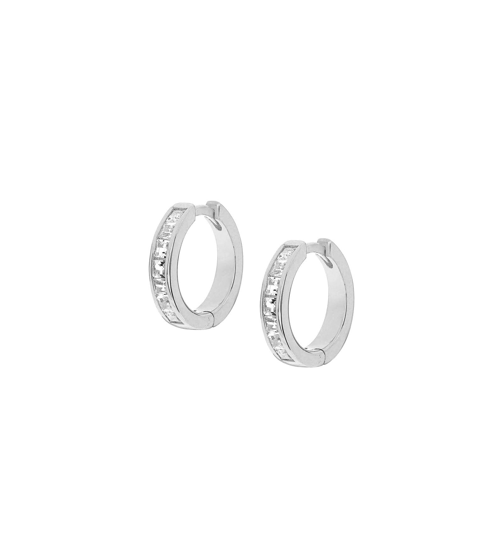 Channel CZ Huggies Rhodium Plated Sterling Silver, Cubic Zirconia