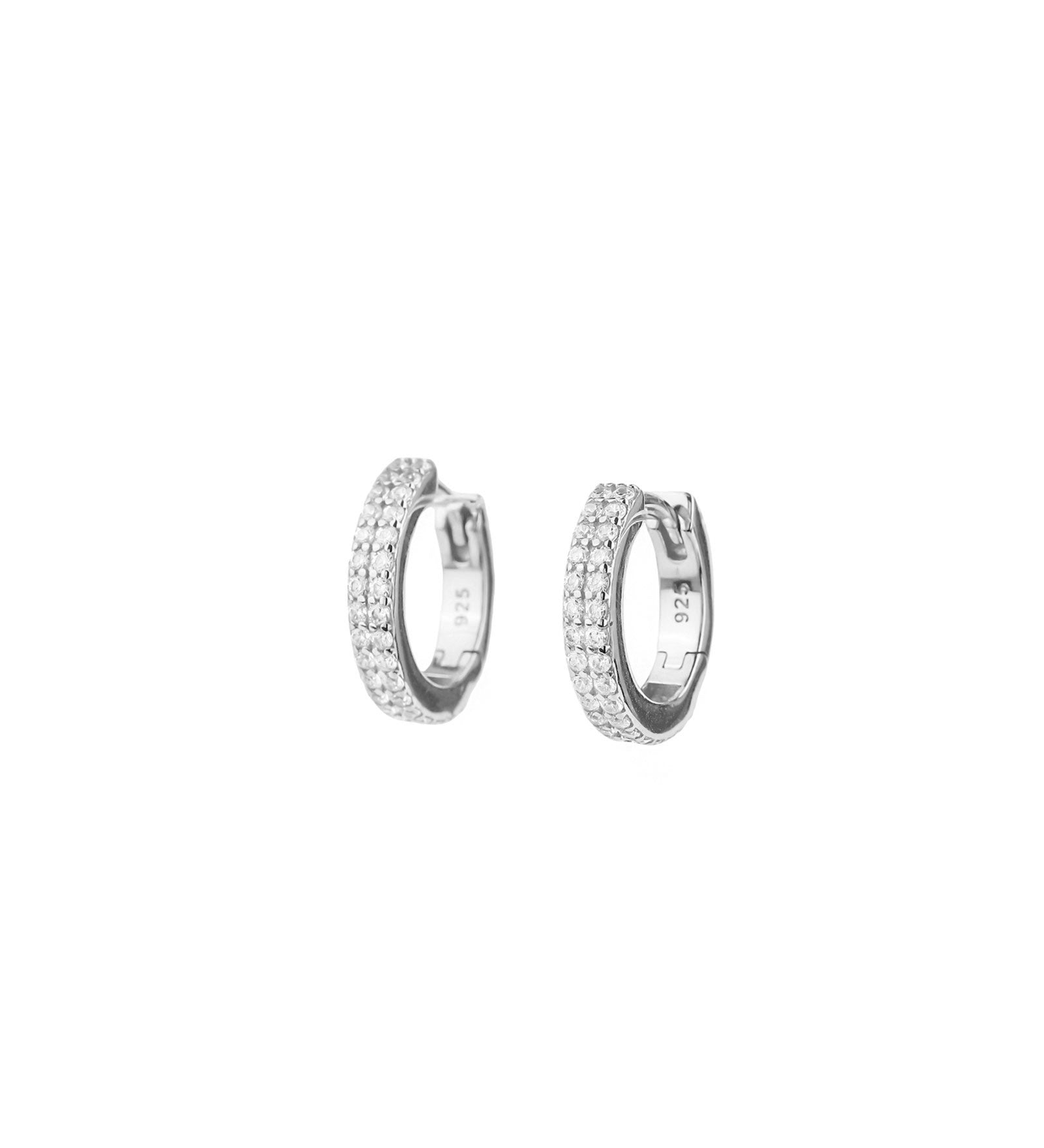 Two Row CZ Huggies | 14.5mm Sterling Silver, Cubic Zirconia