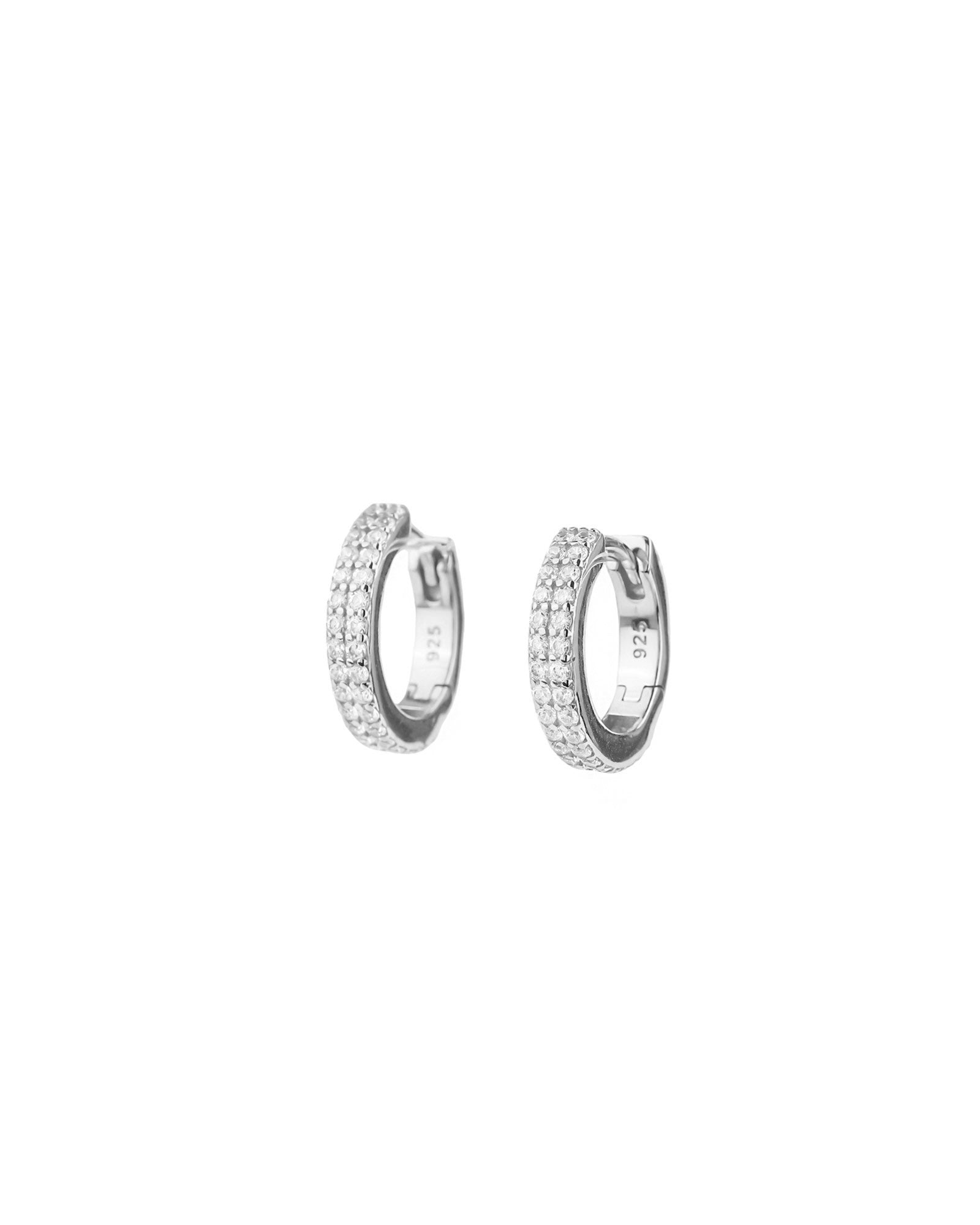 Two Row CZ Huggies | 14.5mm Sterling Silver, Cubic Zirconia