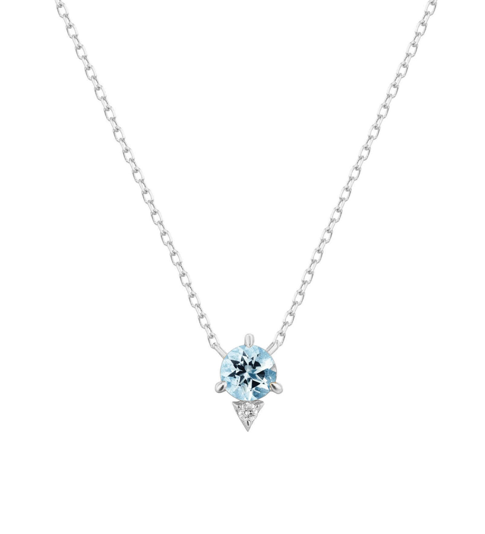 Quiet Icon-Round Aquamarine CZ Necklace-Necklaces-Sterling Silver, Cubic Zirconia-Blue Ruby Jewellery-Vancouver Canada