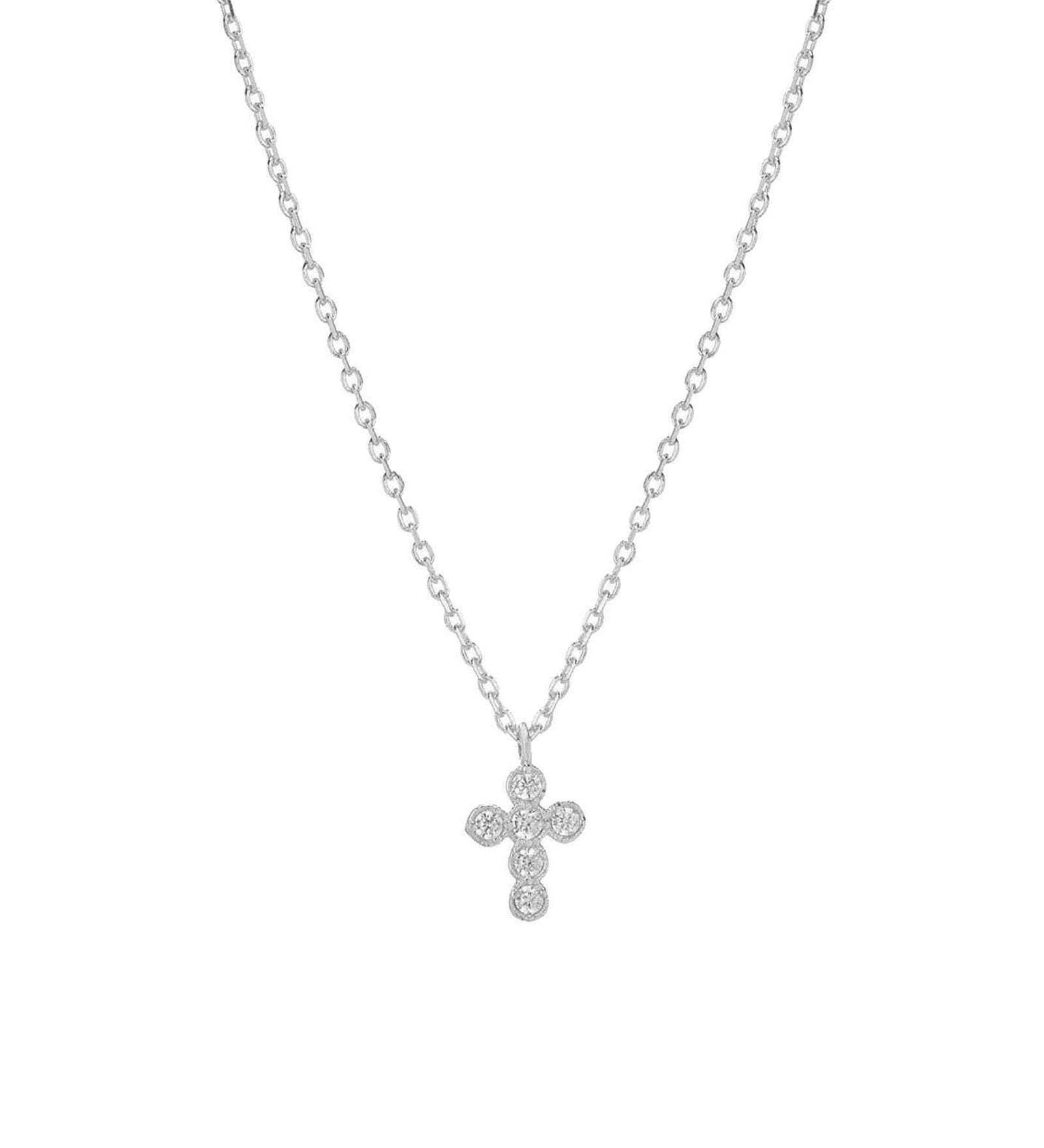 Cross Bezel CZ Necklace Sterling Silver, Cubic Zirconia