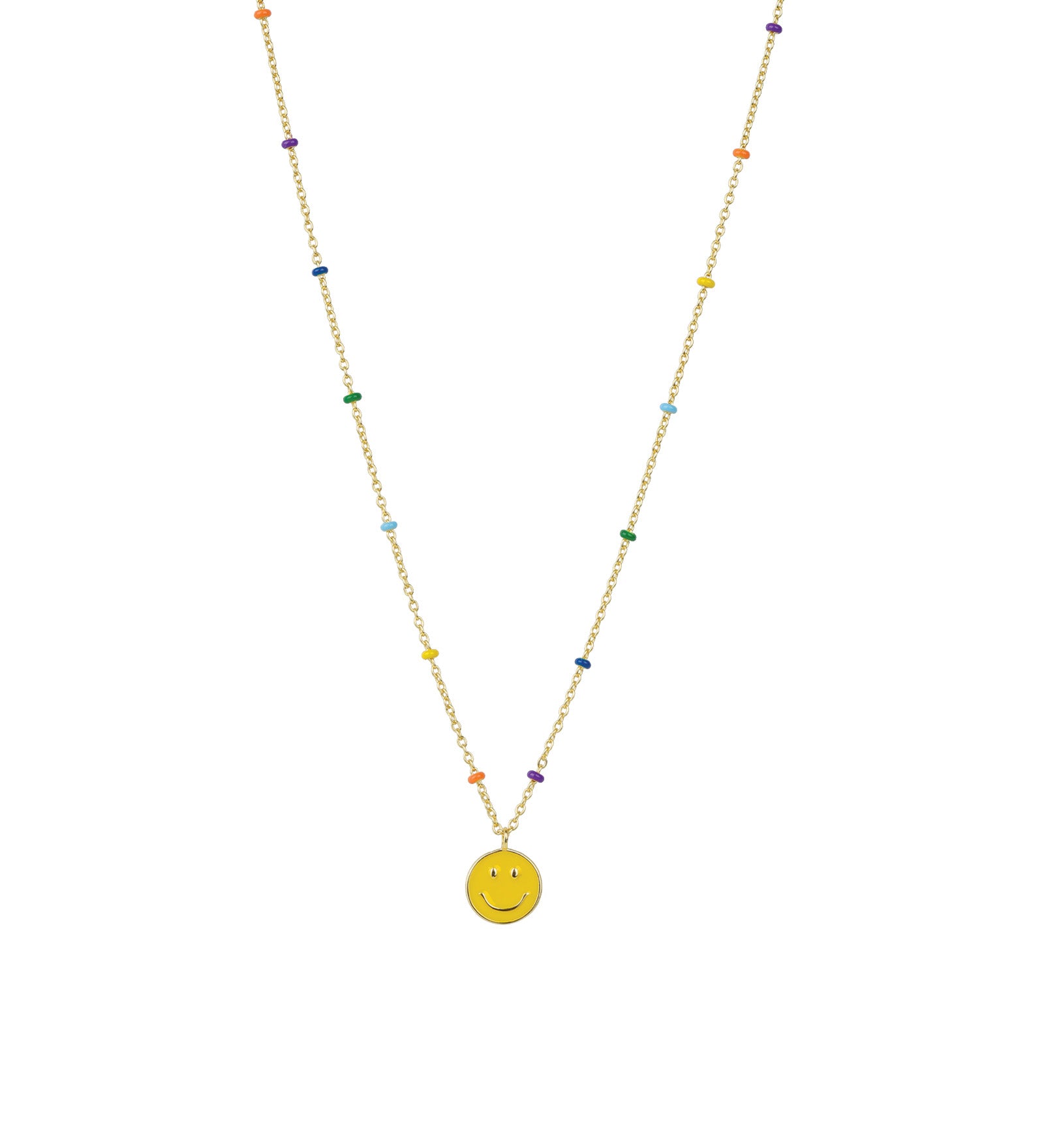 Smiley Face Enamel Chain Necklace 14k Gold Vermeil