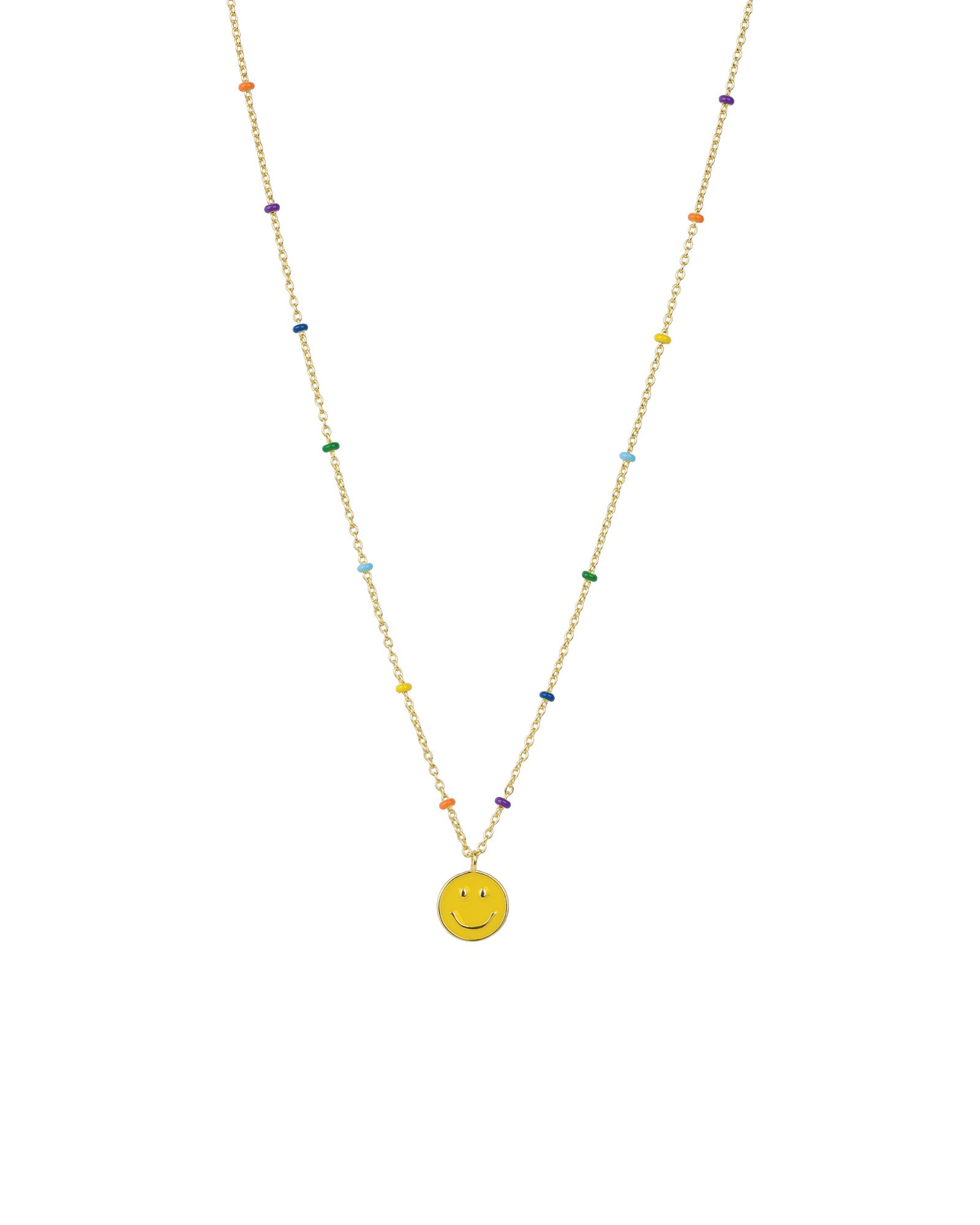 Smiley Face Enamel Chain Necklace 14k Gold Vermeil