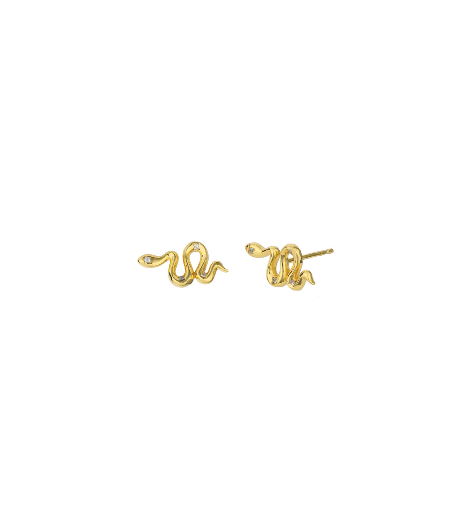 Snake CZ Studs 14k Gold Vermeil, Cubic Zirconia