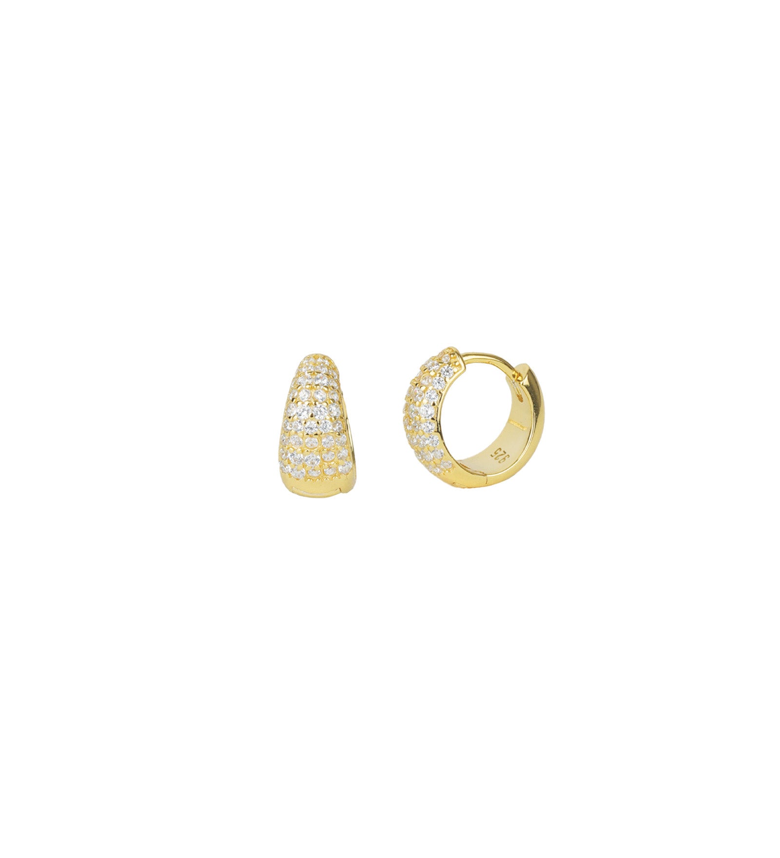 Tapered Dome Pavé  Huggies 14k Gold Vermeil, Cubic Zirconia