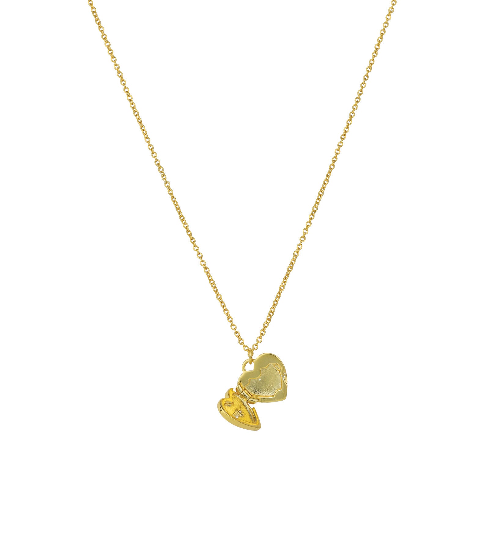 Flat Heart Single CZ Locket 14k Gold Vermeil, Cubic Zirconia