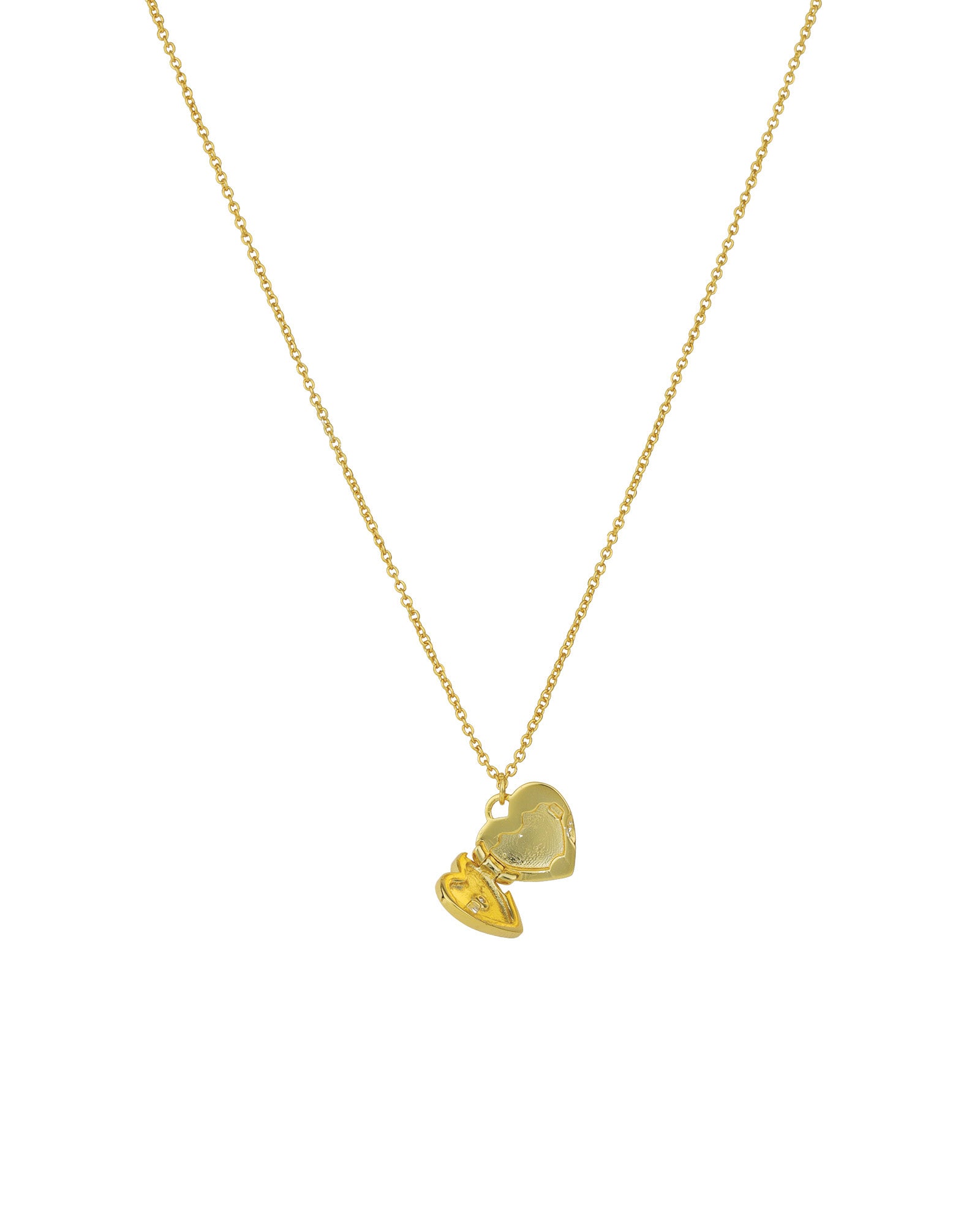 Flat Heart Single CZ Locket 14k Gold Vermeil, Cubic Zirconia