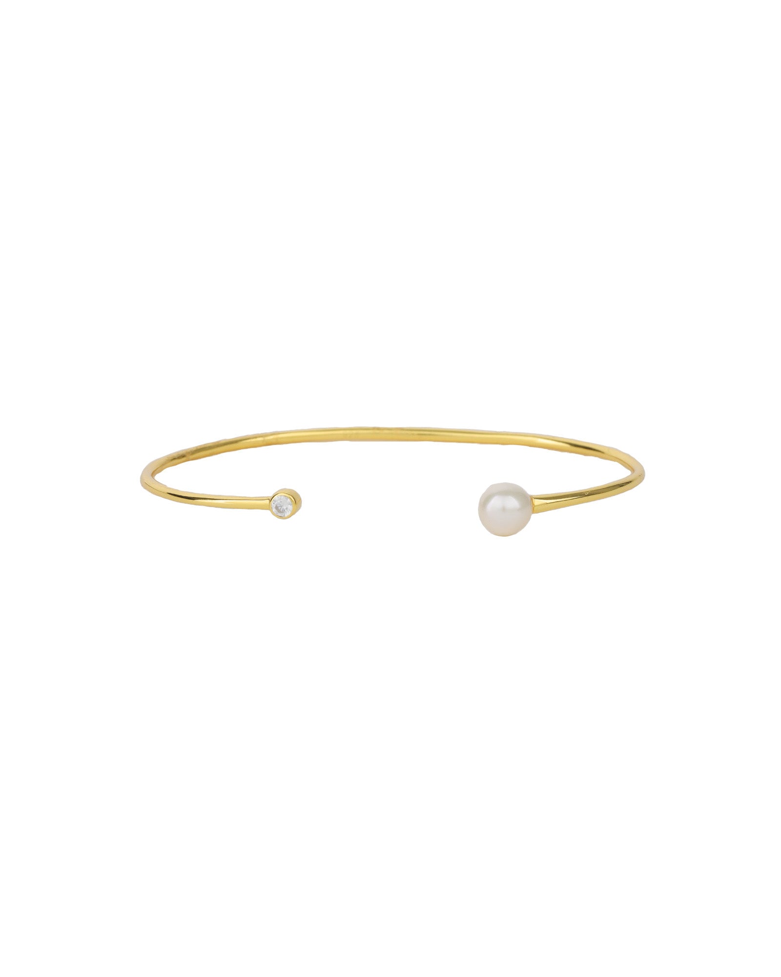 Single Pearl + CZ Cuff 14k Gold Vermeil, Cubic Zirconia, White Pearl