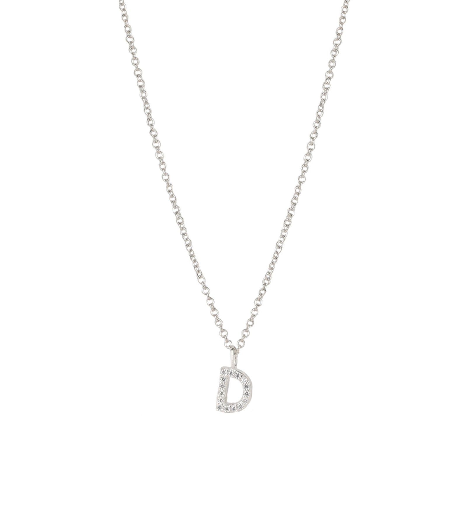 Quiet Icon-CZ Initial Necklace-Necklaces-Rhodium Plated Sterling Silver, Cubic Zirconia-D-Blue Ruby Jewellery-Vancouver Canada