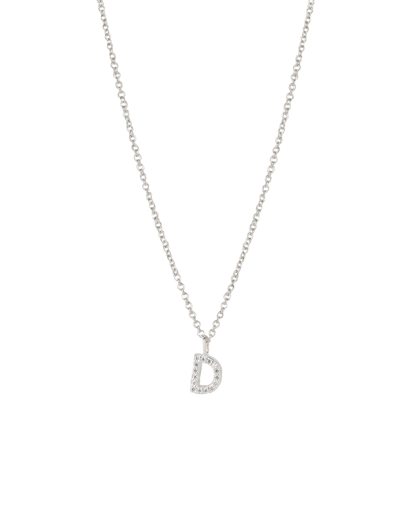 Quiet Icon-CZ Initial Necklace-Necklaces-Rhodium Plated Sterling Silver, Cubic Zirconia-D-Blue Ruby Jewellery-Vancouver Canada