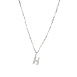 Quiet Icon-CZ Initial Necklace-Necklaces-Rhodium Plated Sterling Silver, Cubic Zirconia-H-Blue Ruby Jewellery-Vancouver Canada