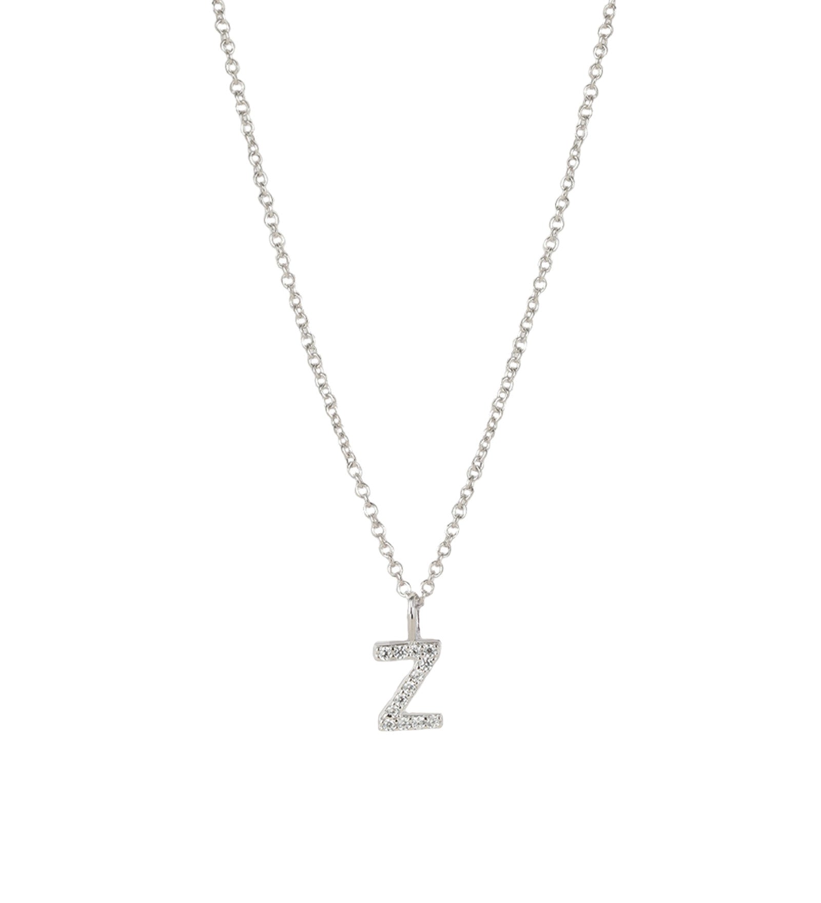 Quiet Icon-CZ Initial Necklace-Necklaces-Rhodium Plated Sterling Silver, Cubic Zirconia-Z-Blue Ruby Jewellery-Vancouver Canada