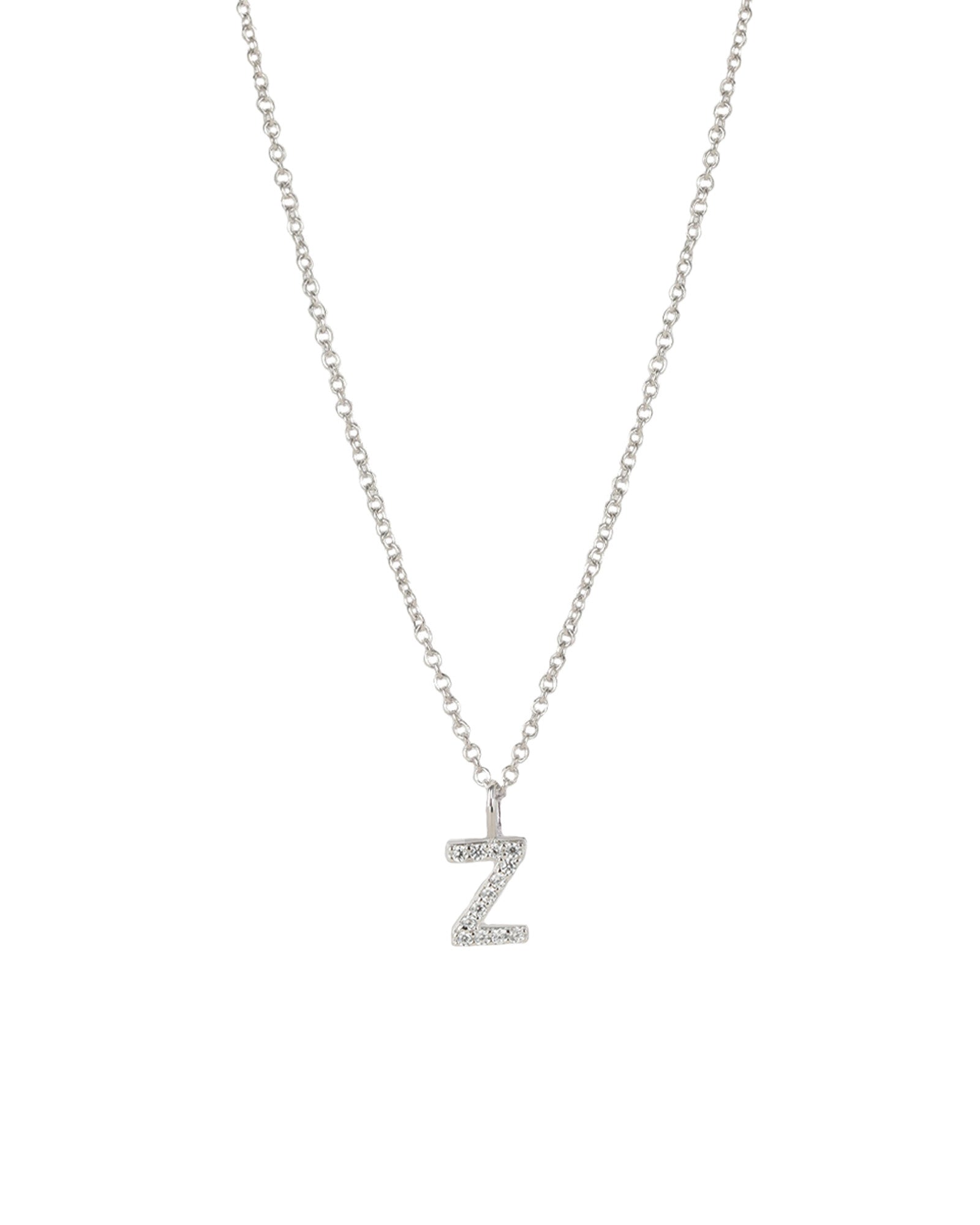 Quiet Icon-CZ Initial Necklace-Necklaces-Rhodium Plated Sterling Silver, Cubic Zirconia-Z-Blue Ruby Jewellery-Vancouver Canada