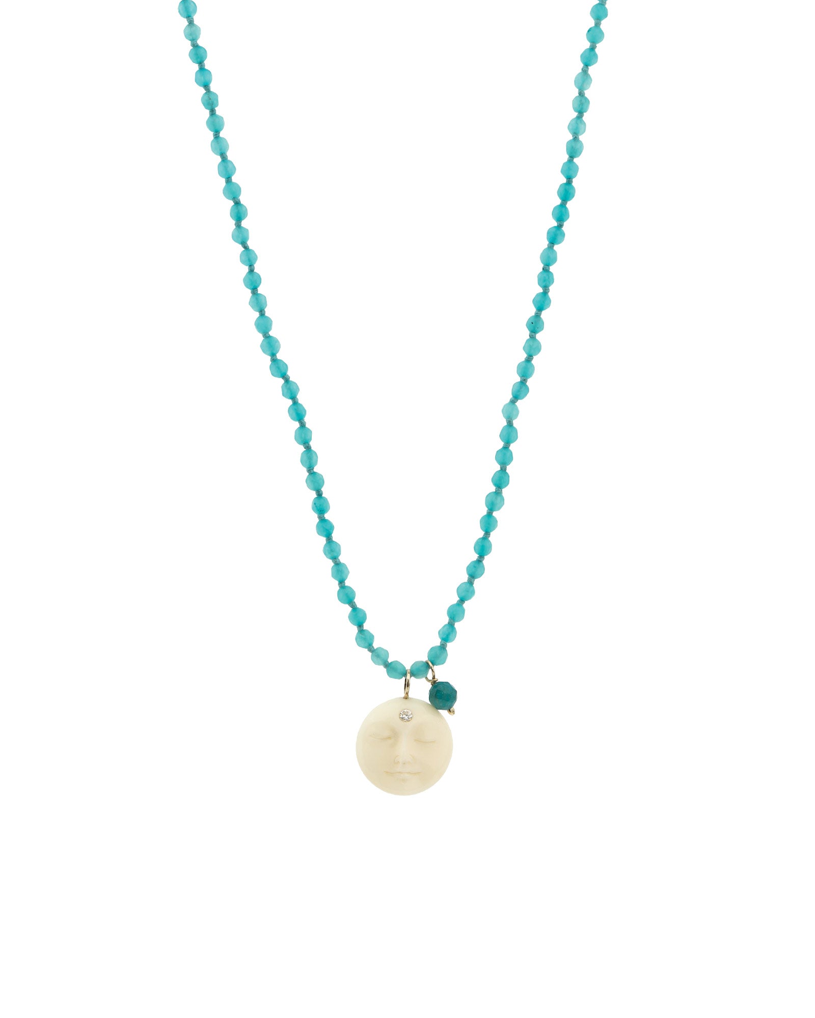 Agate Moon Drop Diamond Necklace 10k Yellow Gold, Blue Agate