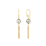 Chain Fringe Tahitian Pearl Hooks 22k Gold Vermeil, Grey Pearl