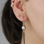 Chain Fringe Tahitian Pearl Hooks 22k Gold Vermeil, Oxidized Sterling Silver