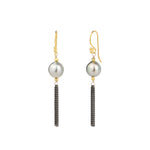 Chain Fringe Tahitian Pearl Hooks 22k Gold Vermeil, Oxidized Sterling Silver